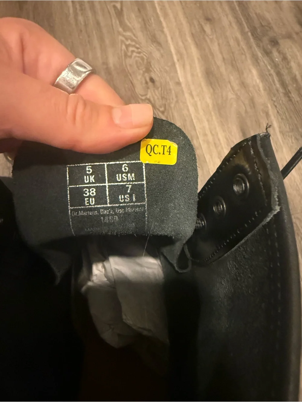 Dr. Martens Black Leather Lace-Up Combat Boots with Yellow Stitching